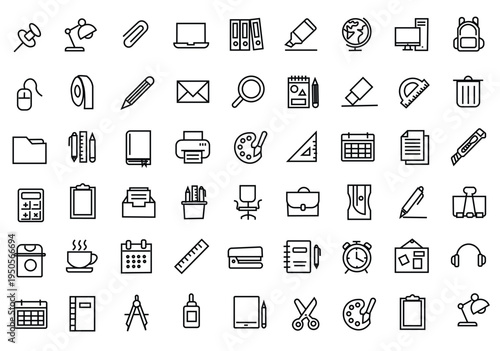 School stationary icon set. Editable line icons. Vector illustration.