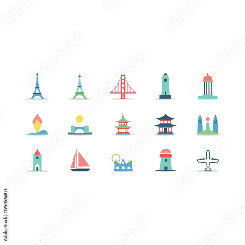 Collection of Famous Landmark Icons Worldwide.