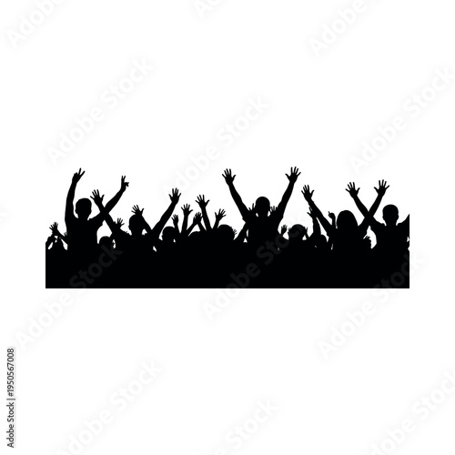Silhouetted Crowd Raising Hands in Celebration.