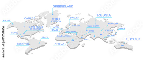 world map infographic with callout country label vector illustration isolated on white background.