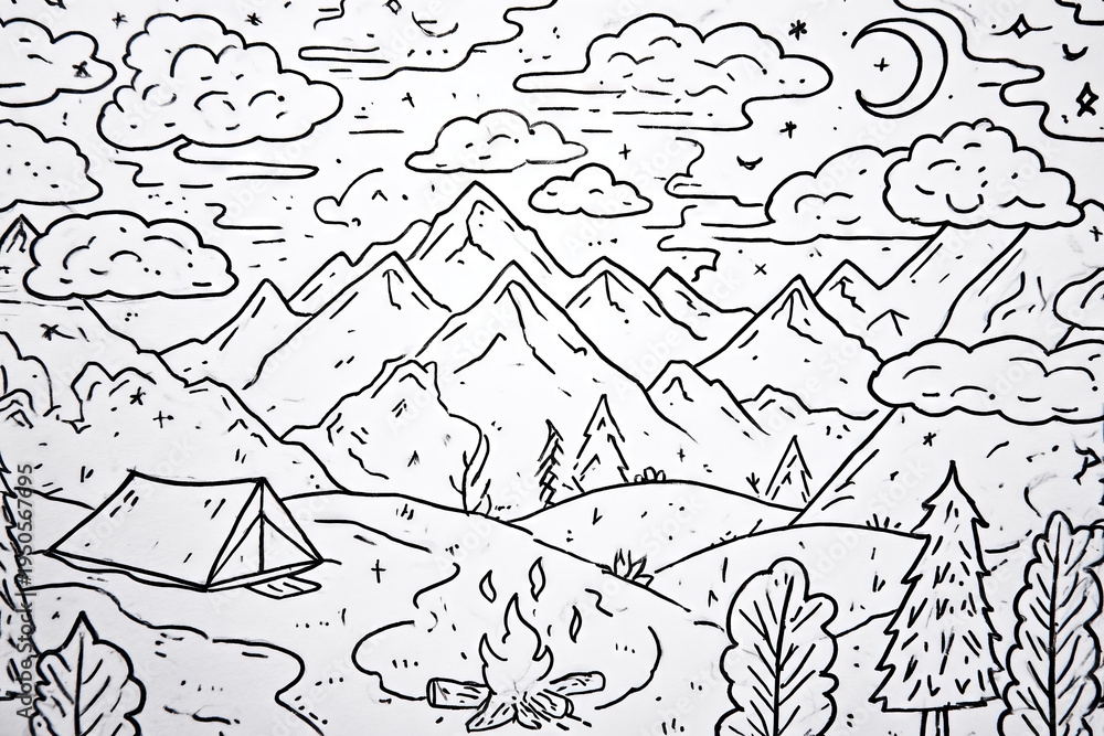 Fototapeta premium Explore the serene wilderness under a starry sky in a vintage camping scene