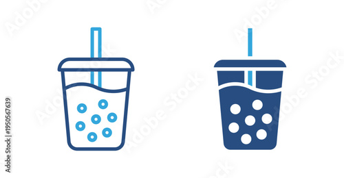 Bubble tea drink icon set. Milk tea beverage cup with straw and tapioca pearls icon, refreshing drink and cafe menu concept. Vector illustration.