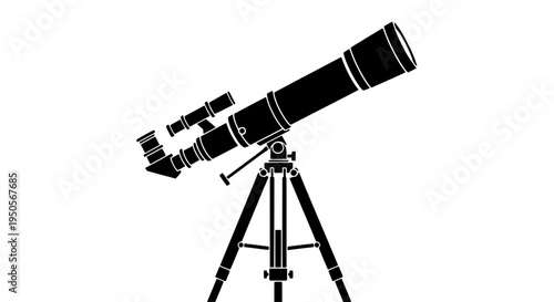 Telescope on a tripod with adjustable stand and eyepiece lens for stargazing featuring astronomy, space, science with