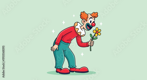 Clown smelling a flower.