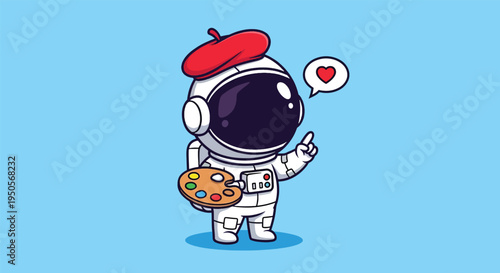 Cute Astronaut Artist with Beret and Palette.