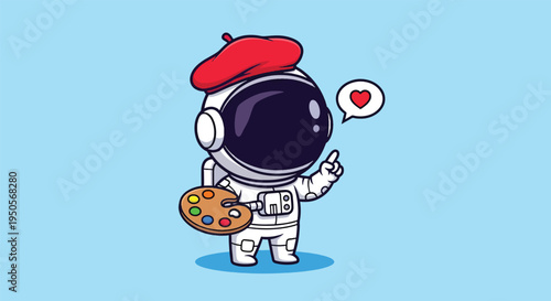 Cute Astronaut Artist with Beret and Palette Vector Illustration.