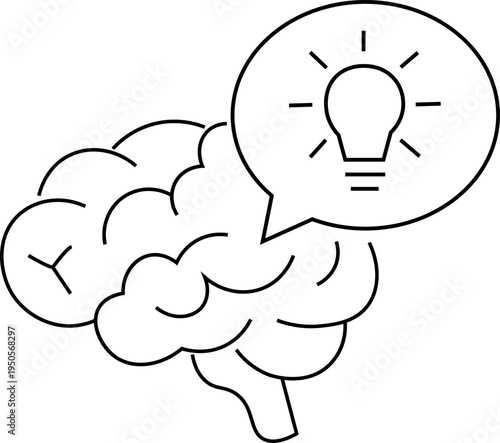 simplified brain shape with a thought bubble and lightbulb