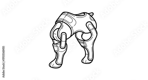 Prosthetic leg mechanical with metal and curved lines detailed illustration featuring artificial limb, cybernetic limb,