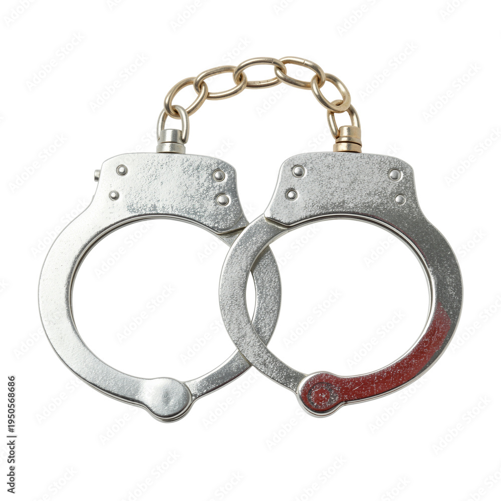 Obraz premium Shiny Handcuffs on a White Background
