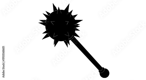 Flail medieval with spiked ball and chain, black silhouette icon featuring weapon, combat, historical with armor and