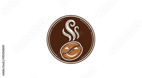 This minimal logo presents a cheerful, smiling coffee bean with stylized steam rising above it, enclosed within a solid brown circular badge. Perfect for cafes, coffee shops, and barista branding.