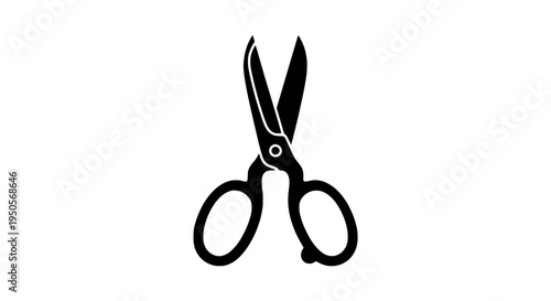 Scissors icon with black handles and blades, vector illustration featuring cutting tool, craft tool, office supplies