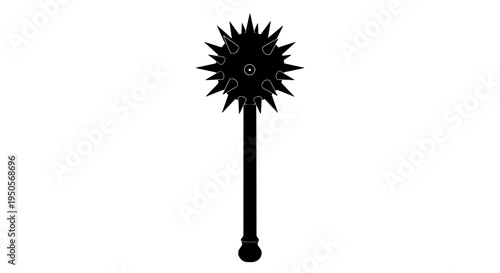 Mace medieval spiked ball with long handle and sharp spikes for combat featuring weapon, bludgeon, club with fighting