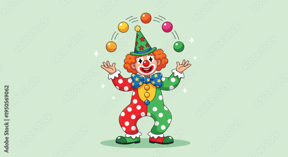 Naklejka premium Happy Clown Juggling Colorful Balls Vector Illustration.