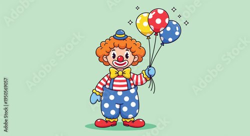 Happy clown holding colorful balloons at a party.