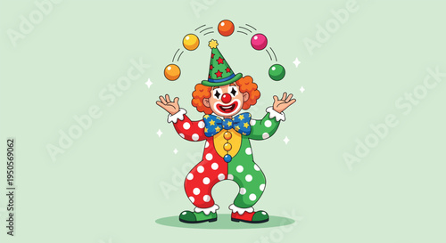 Happy Clown Juggling Colorful Balls Vector Illustration.