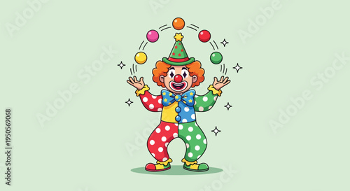 Happy Clown Juggling Colorful Balls at a Circus Performance.