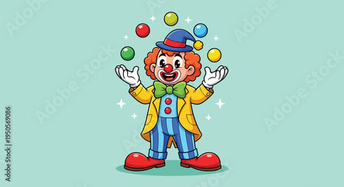 Happy Clown Juggling Colorful Balls in a Circus Performance Vector Illustration.