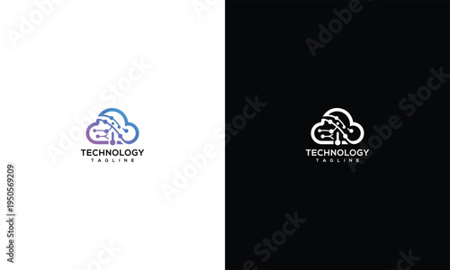 Cloud Technology Shopping Cart Logo Design - Modern Digital E-commerce Network Symbol.