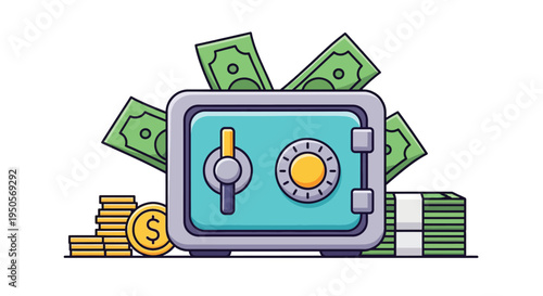 Secure safe with money cash and coins for financial security.