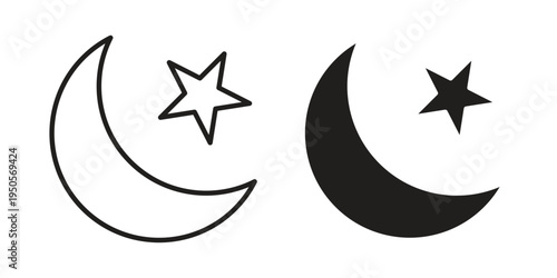 Moon and star icon concept. Simple solid style. line stroke icons