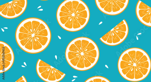 Vibrant Orange Slices and Petals on a Bright Blue Background.