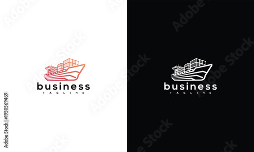 Modern Cargo Ship Logistics Logo. Global Shipping Freight  Supply Chain Business Icon.