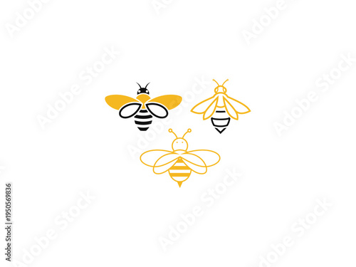 A collection of Bee line art icon set vector