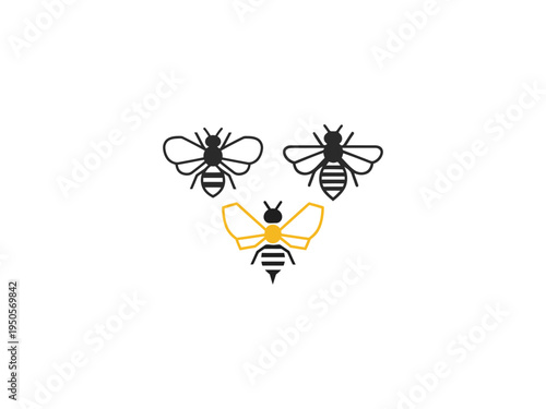 A collection of Bee line art icon set vector