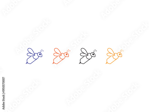 A collection of Bee line art icon set vector