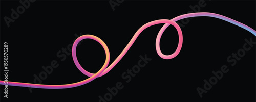 Elegant abstract single line artwork featuring a smooth, swirling gradient of pink, orange, and purple, creating a harmonious and artistic impression against a deep black background