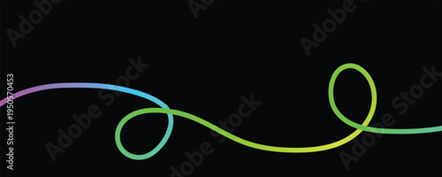 Minimalist single continuous wavy line with colorful gradient on dark background creative fluid curve design element for modern aesthetic presentations web headers and digital art backgrounds space