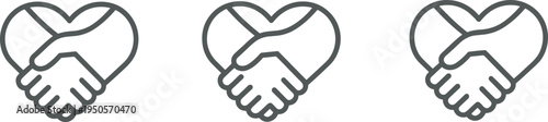 Handshake heart vector illustration, unity partnership design, compassion symbol graphic, cooperation trust icon, support agreement art, mutual respect outline concept