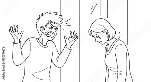 Emotional Conflict Between Angry Man and Crying Woman Sadness