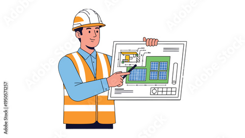 Construction Blueprint Presentation: An engineer, adorned in safety gear, passionately presents a detailed construction blueprint, representing planning, precision.