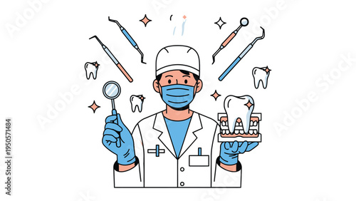 Dental Professional's Care: A doctor in the dental clinic showcasing the necessary dental equipment for treatment