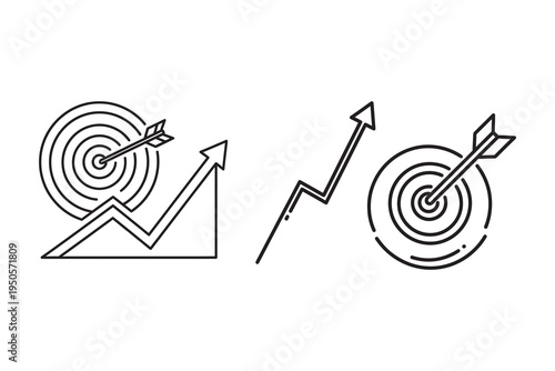 Business targets and growth concept with arrows hitting bullseye and rising chart