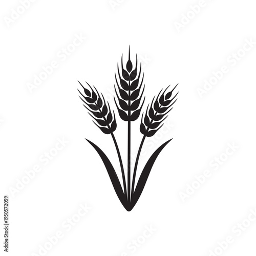 Wheat Stalks Icon with Three Ears of Grain and Leaves
