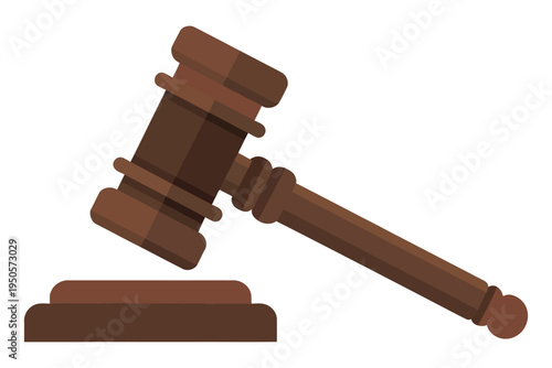 A classic wooden judge's gavel and sound block, commonly used in courts and auctions, depicted on a plain white background.