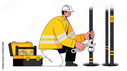 Engineer at Work: An engineer, clad in safety gear, meticulously works on a structure. Precision, safety and dedication. A symphony of engineering