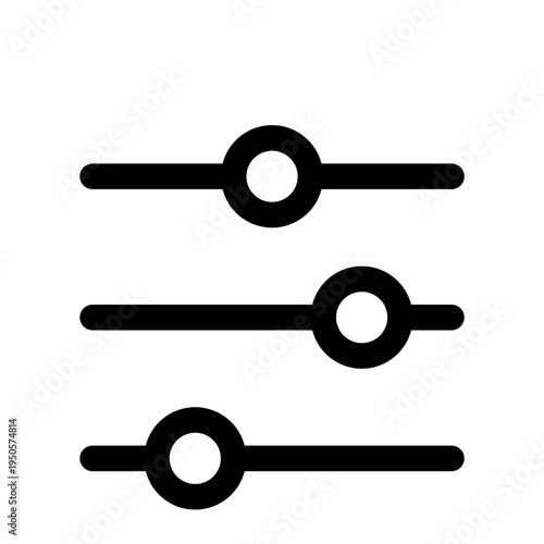 graphic equalizer illustration Vector icon representing three slider controls indicating adjustable settings or filter options in a digital interface Minimalist black and white for volume control