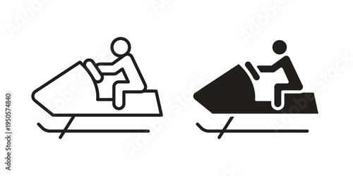 Snowmobile sport icon concept. Simple solid style. line stroke icons