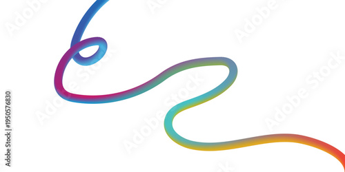 Long multi-colored 3d fluid wave with rainbow gradient on white background shows dynamic movement and depth through curved path with vibrant blue purple pink green orange and red color transitions