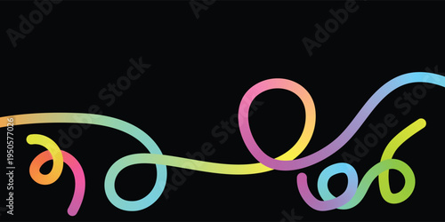 Colorful flowing lines creating an elegant abstract pattern with smooth gradients, beautifully contrasting against a sleek black background, offering a modern artistic design