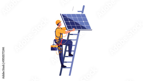 Solar Panel Installation: A technician meticulously installs a solar panel on a rooftop, demonstrating expertise and dedication to clean energy.