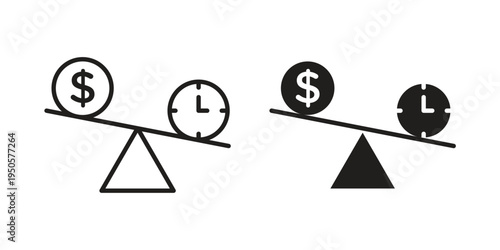 Time and money compare scale icon concept. Simple solid style. line stroke icons