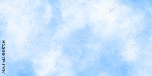 Grunge smooth light sky blue calming image of white clouds in a lavender sky evokes a sense of peace and tranquility, artistic watercolor painting style clouds background.