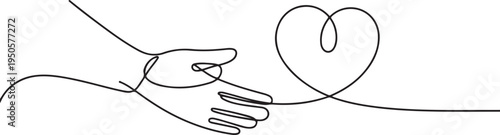 continuous single non-painted one hand line in the shape of a heart drawn from the hand picture silhouette. Line art. heart symbol. one line Icon drawing