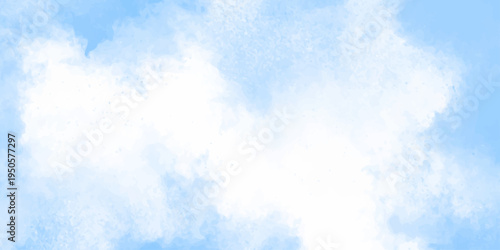 Grunge smooth light sky blue calming image of white clouds in a lavender sky evokes a sense of peace and tranquility, artistic watercolor painting style clouds background.