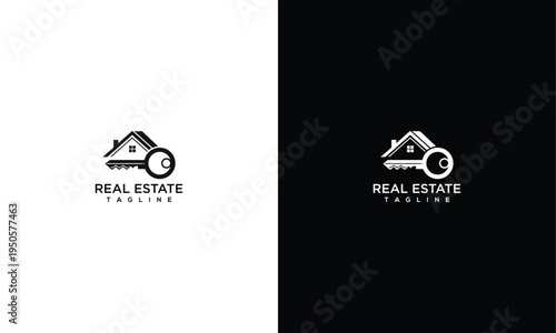 Real Estate House Key Logo Design - Modern Property Home Realty Security Icon.